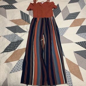 No Boundaries Rust Top Navy & Rust Striped Jumpsuit